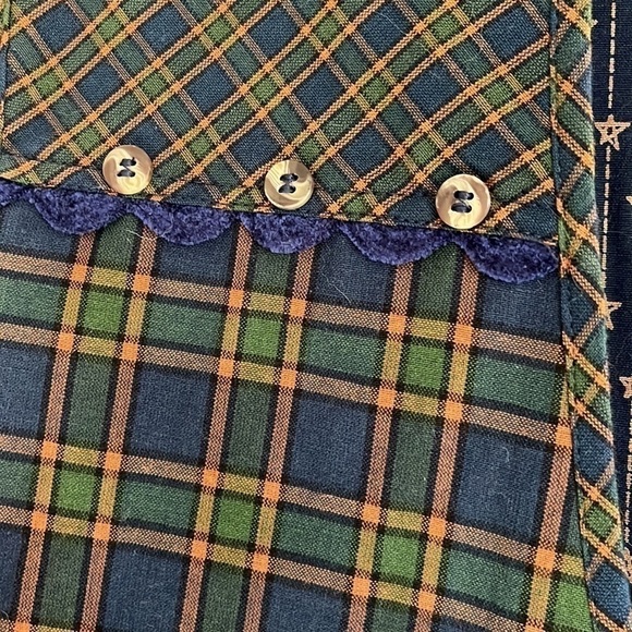 Handmade -Large-blue green plaid, blue terry cloth, buttons, unisex ,vest - Picture 3 of 9
